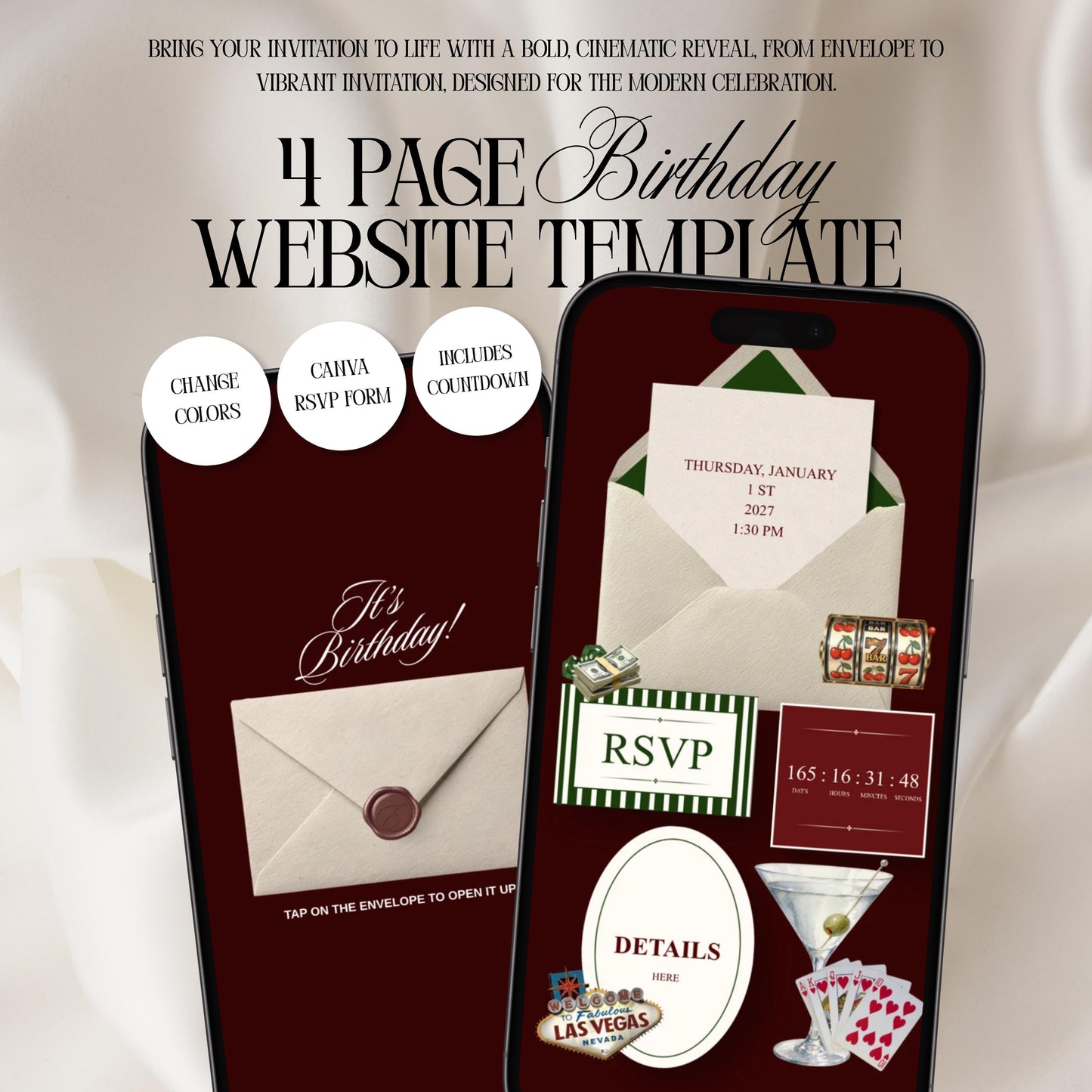 Vegas Casino Night Birthday Invitation Website Template 03 | Canva Digital Evite with RSVP