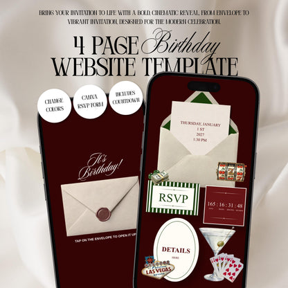 Vegas Casino Night Birthday Invitation Website Template 03 | Canva Digital Evite with RSVP