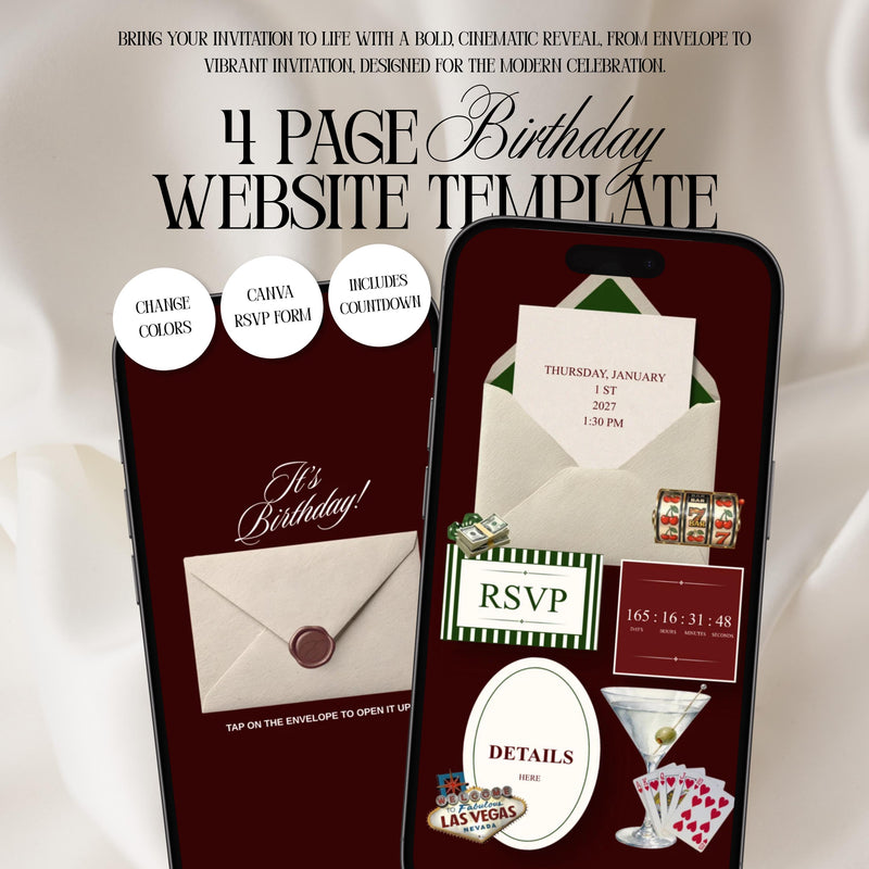 Vegas Casino Night Birthday Invitation Website Template 03 | Canva Digital Evite with RSVP