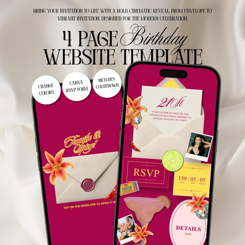Tequila Fiesta Birthday Invitation Website Template 06 | Canva Digital Evite with RSVP