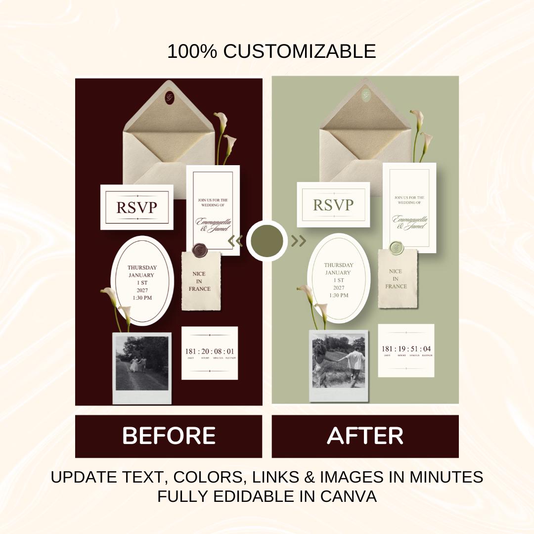 Elegant Minimalist Wedding Website Template 04 | Canva Digital Invitation with RSVP