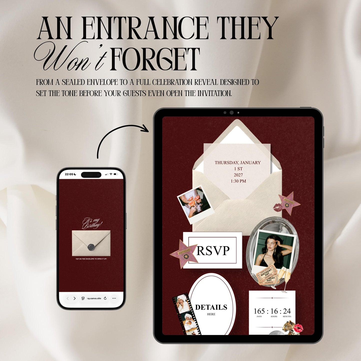 Hollywood Glam Birthday Invitation Website Template 05 | Canva Digital Evite with RSVP