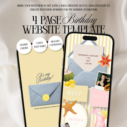Tropical Summer Birthday Invitation Website Template 04 | Canva Digital Evite with RSVP