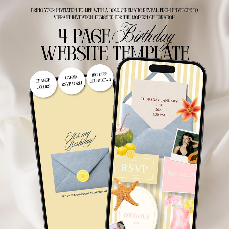 Tropical Summer Birthday Invitation Website Template 04 | Canva Digital Evite with RSVP