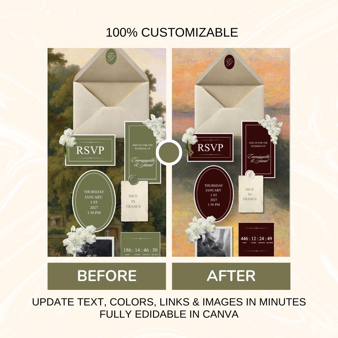 Luxury Wedding Website Template 01 | Canva Digital Invitation with RSVP and Countdown