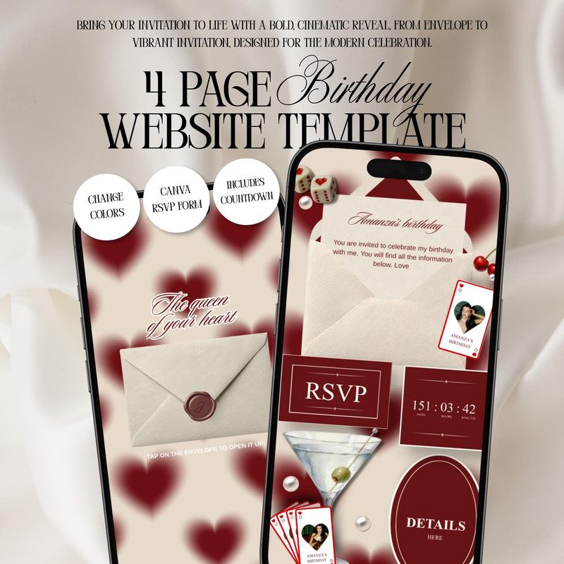 Queen of Hearts Casino Birthday Invitation Website Template 07 | Canva Digital Evite with RSVP
