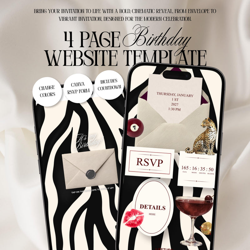 Zebra Print Birthday Invitation Website Template 02 | Canva Digital Evite with RSVP