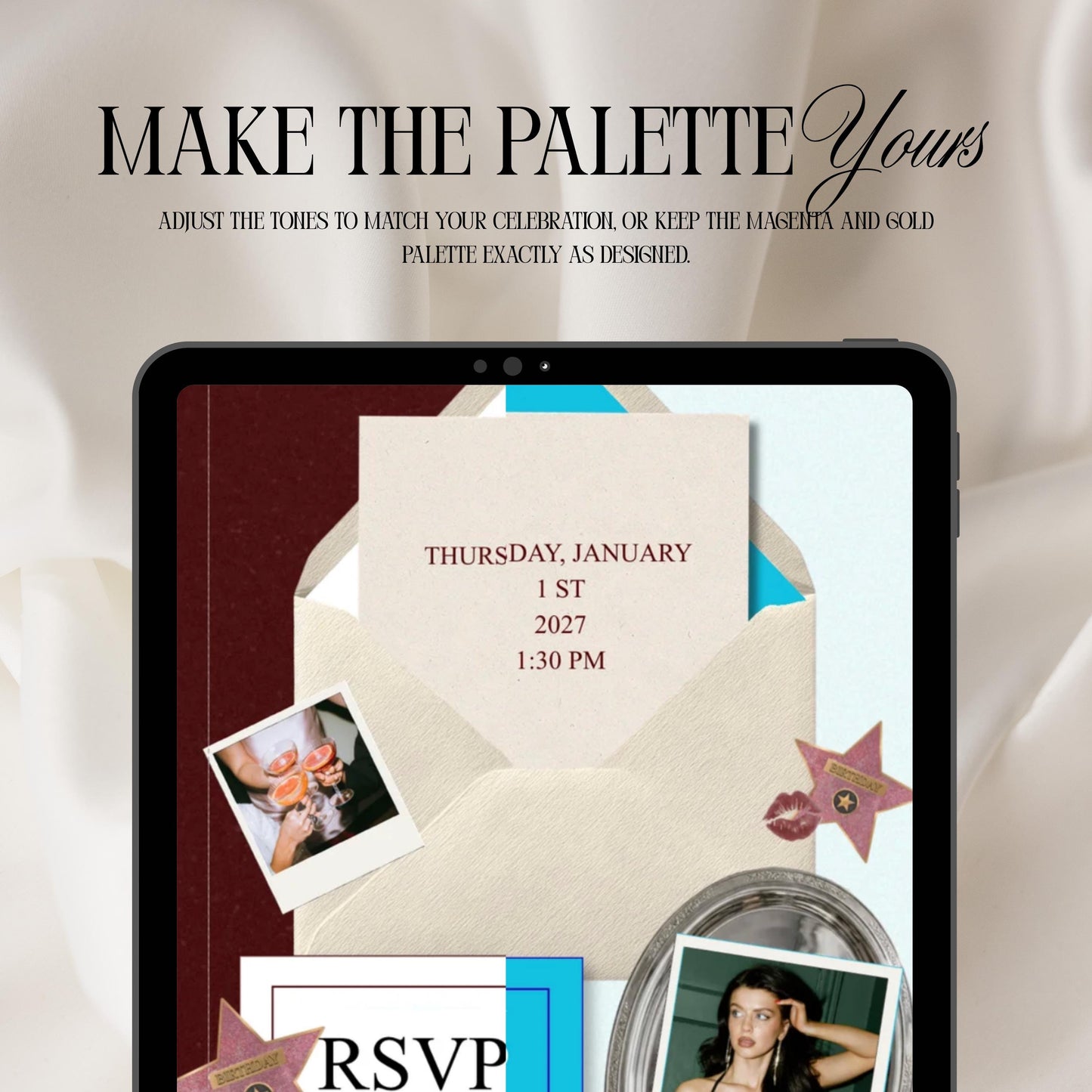 Hollywood Glam Birthday Invitation Website Template 05 | Canva Digital Evite with RSVP