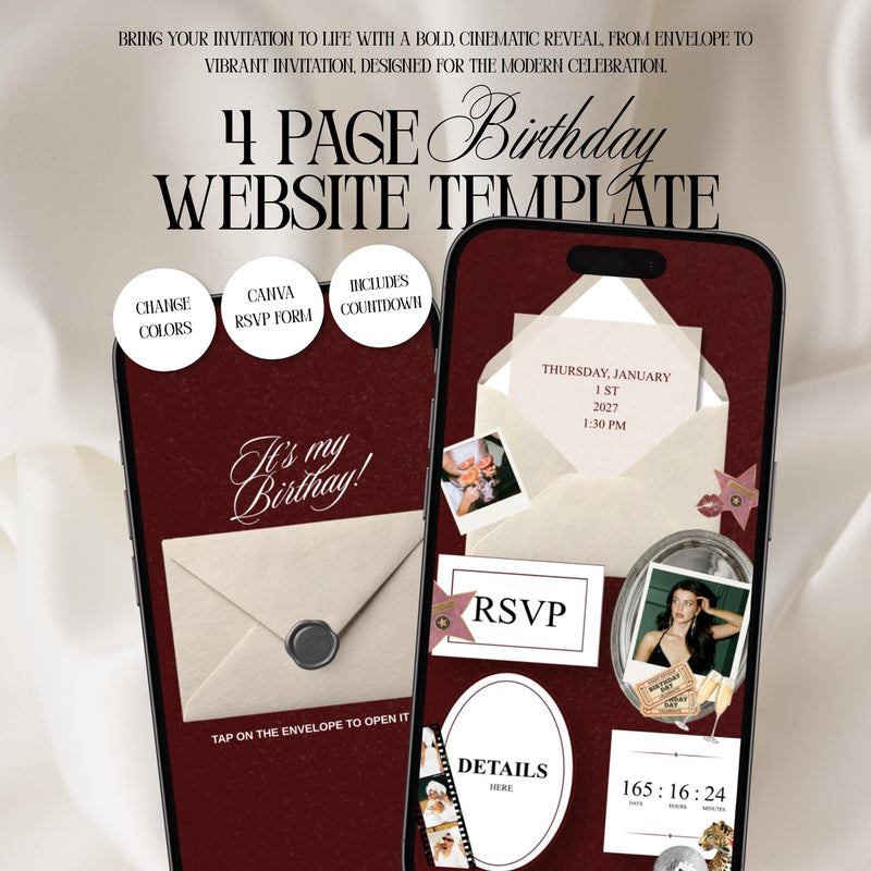 Hollywood Glam Birthday Invitation Website Template 05 | Canva Digital Evite with RSVP