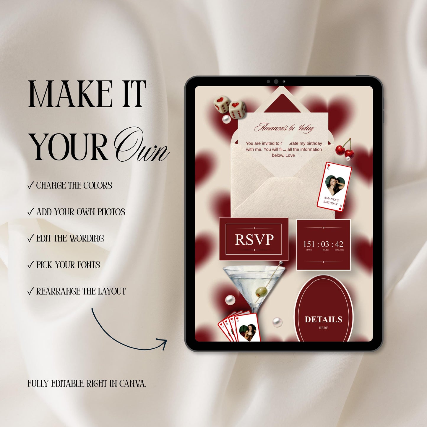 Queen of Hearts Casino Birthday Invitation Website Template 07 | Canva Digital Evite with RSVP