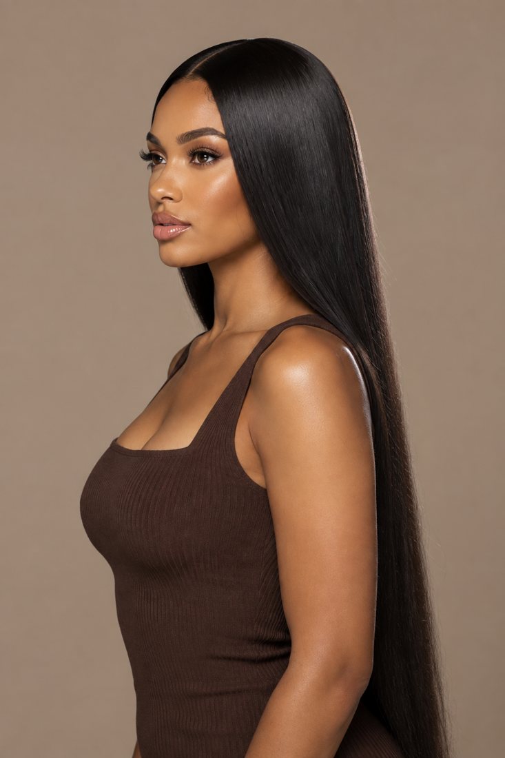 Portrait généré par IA d'une femme aux longs cheveux lisses